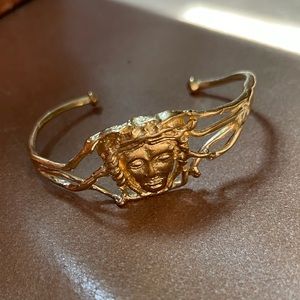 Medusa face brass cuff ID bracelet bangle boho gold layer